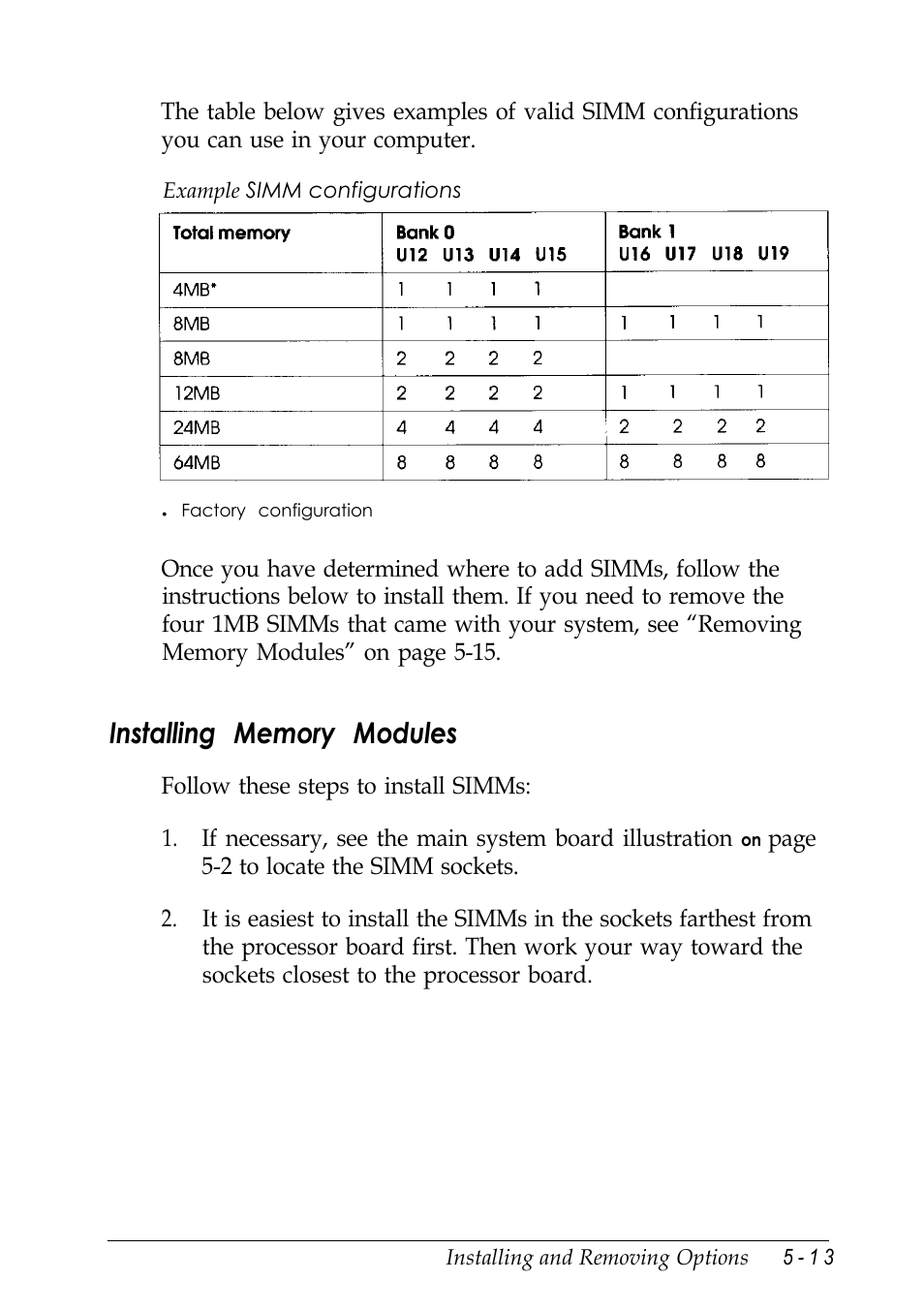 Installing memory modules | Epson EISA Desktop User Manual | Page 88 / 184