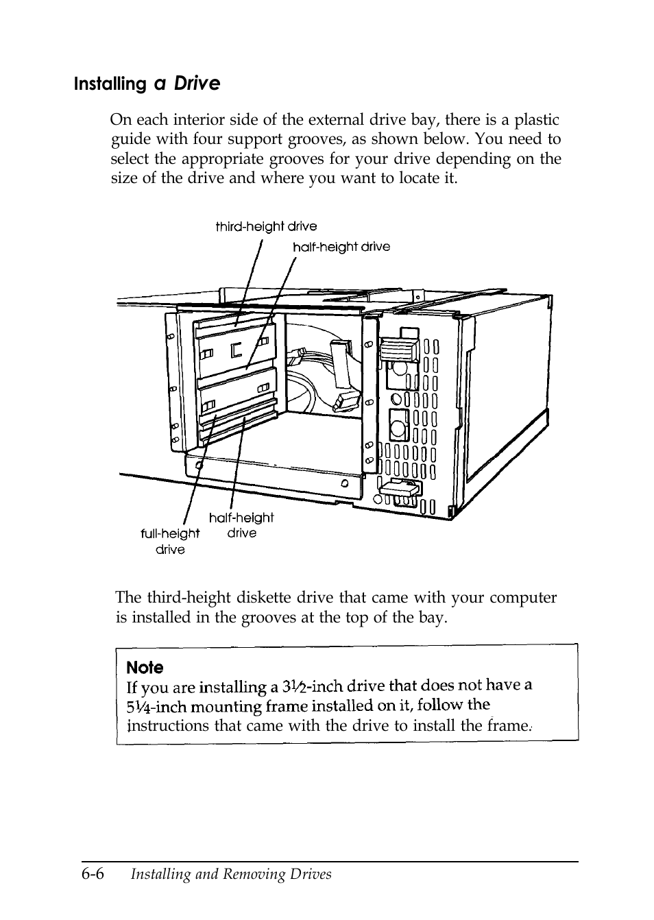 Installing a drive, A drive | Epson EISA Desktop User Manual | Page 96 / 184