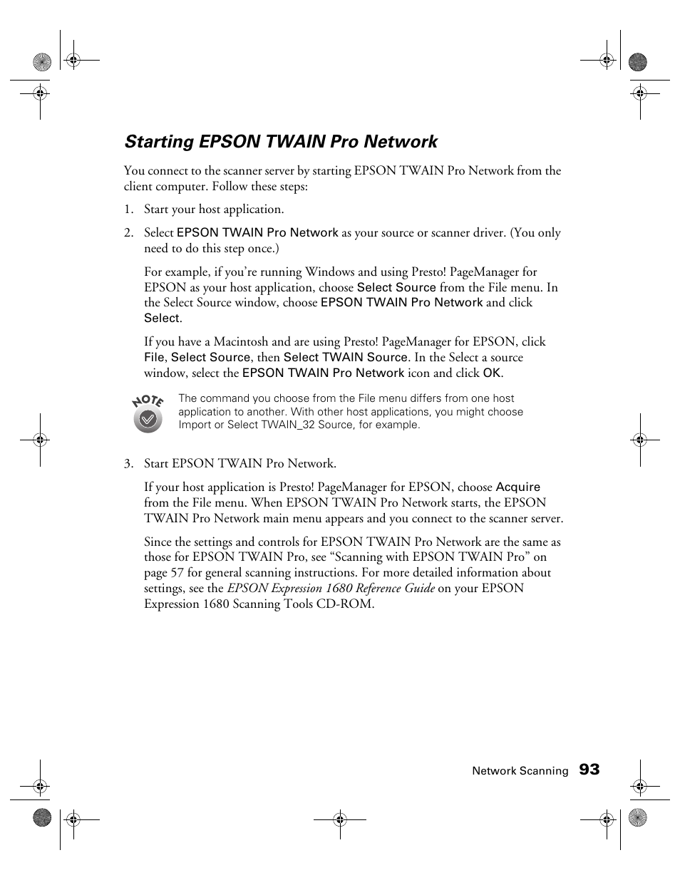 Starting epson twain pro network | Epson 1680 User Manual | Page 100 / 159