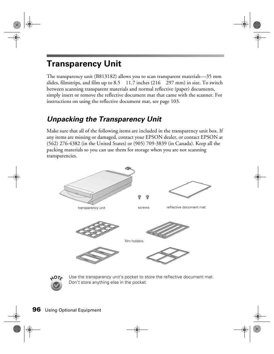Transparency unit, Unpacking the transparency unit | Epson 1680 User Manual | Page 103 / 159