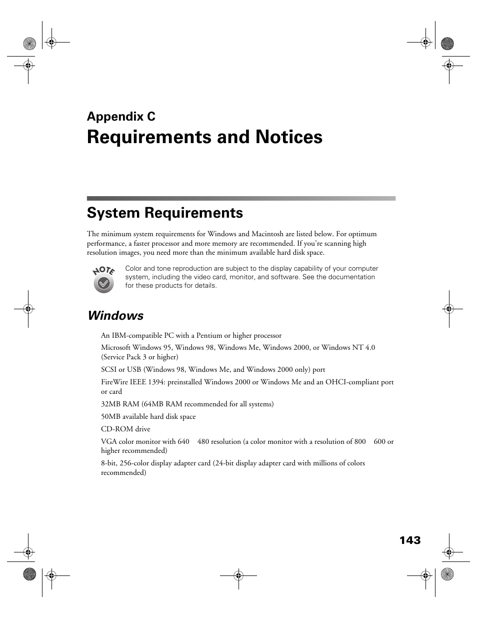 Appendix c-requirements and notices, System requirements, Windows | Appendix c, Requirements and notices | Epson 1680 User Manual | Page 150 / 159