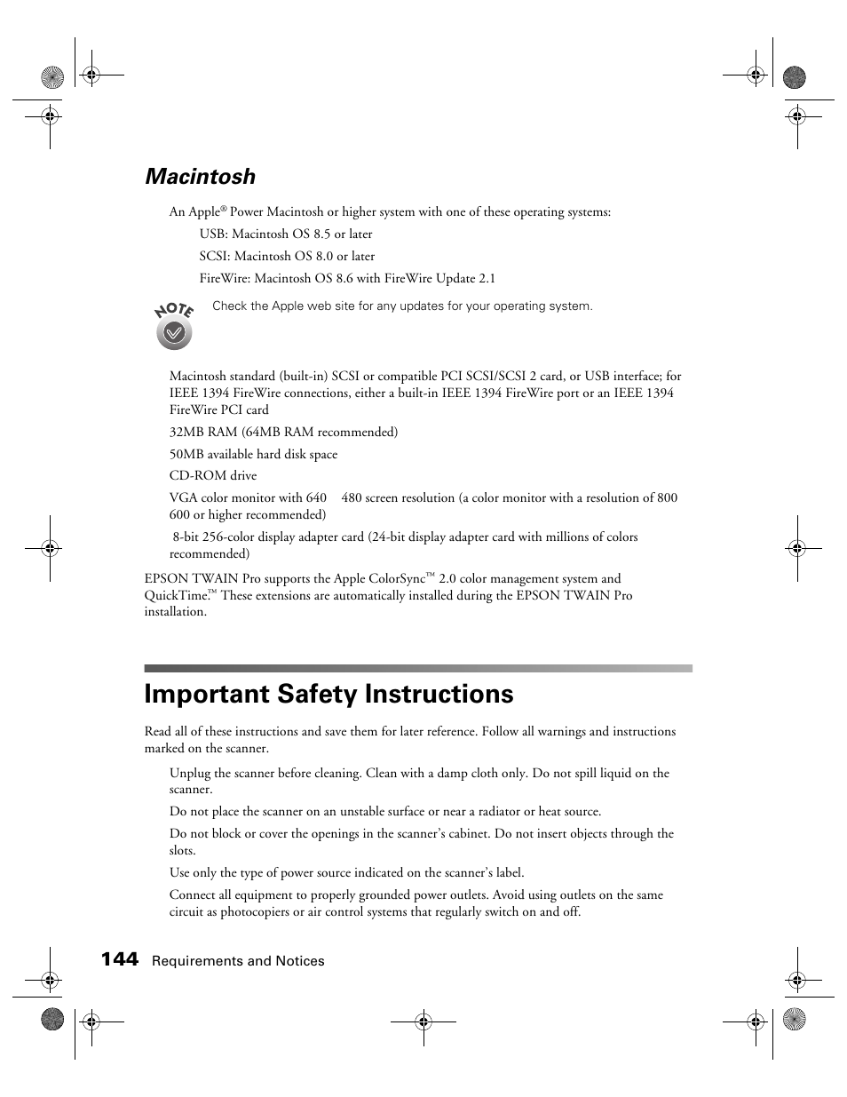 Macintosh, Important safety instructions | Epson 1680 User Manual | Page 151 / 159