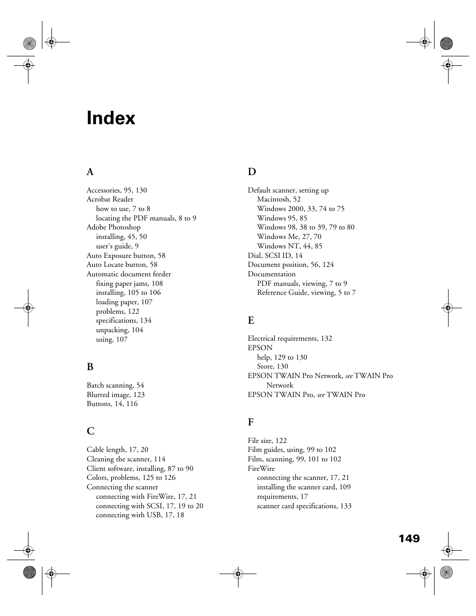 Index | Epson 1680 User Manual | Page 156 / 159
