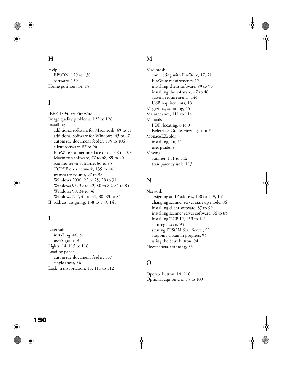 150 h | Epson 1680 User Manual | Page 157 / 159