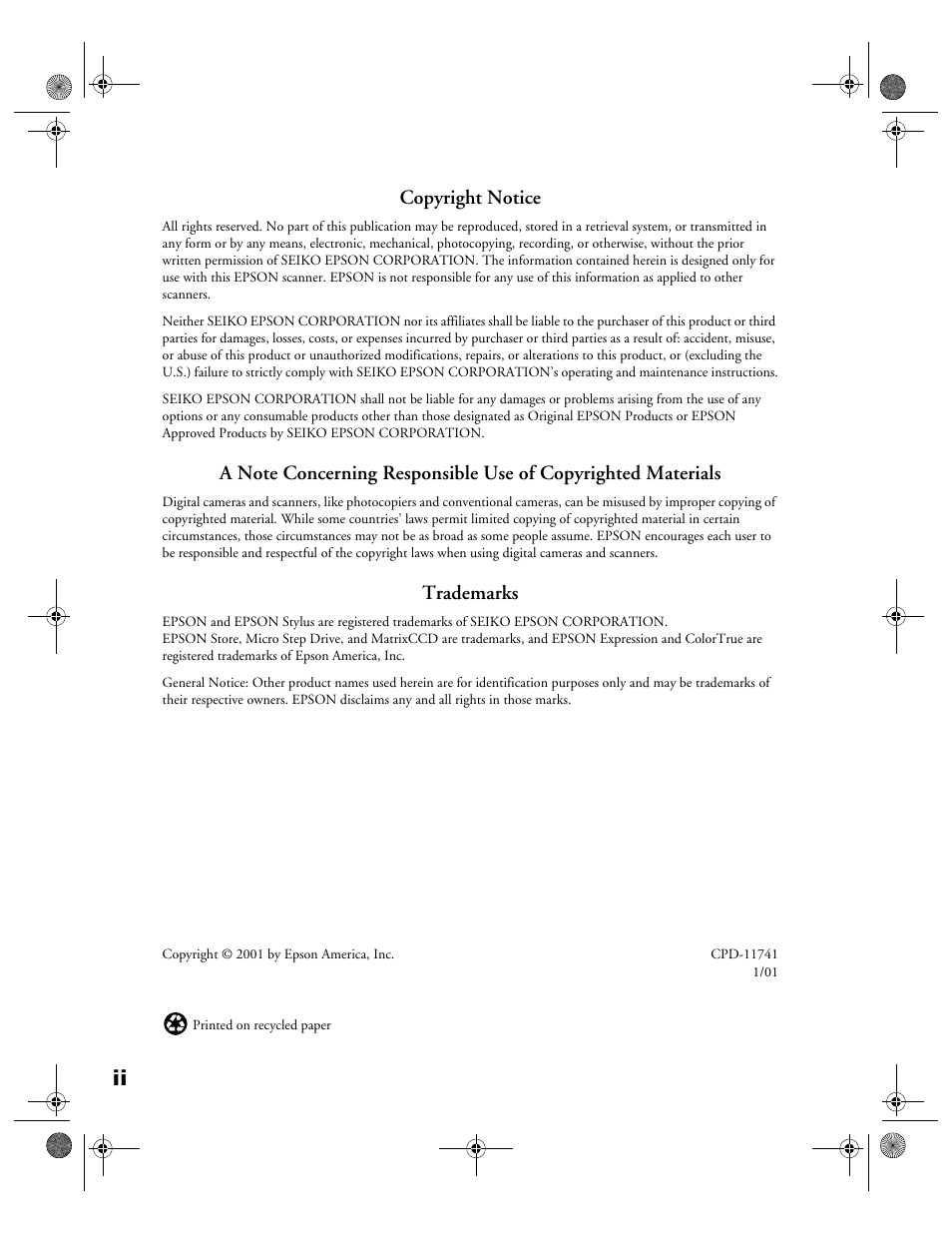 Copyright notice, Trademarks | Epson 1680 User Manual | Page 2 / 159