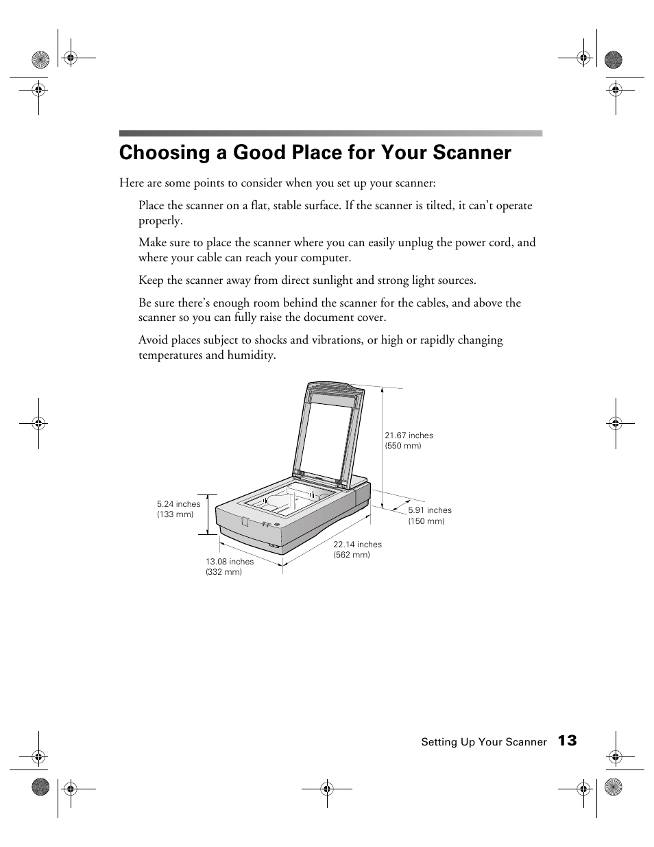 Choosing a good place for your scanner | Epson 1680 User Manual | Page 20 / 159
