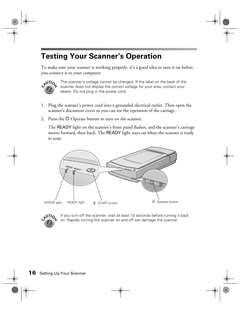 Testing your scanner’s operation | Epson 1680 User Manual | Page 23 / 159