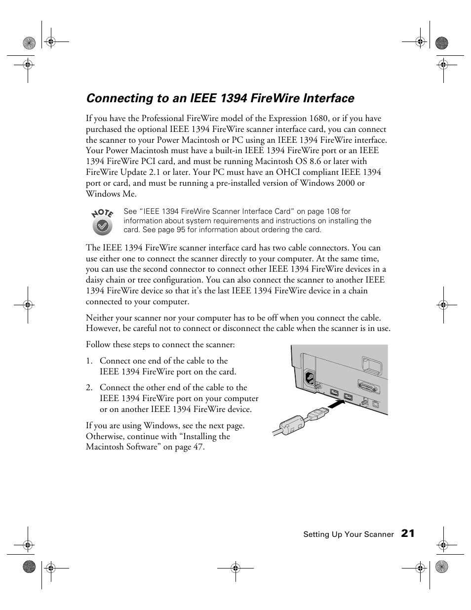 Connecting to an ieee 1394 firewire interface | Epson 1680 User Manual | Page 28 / 159