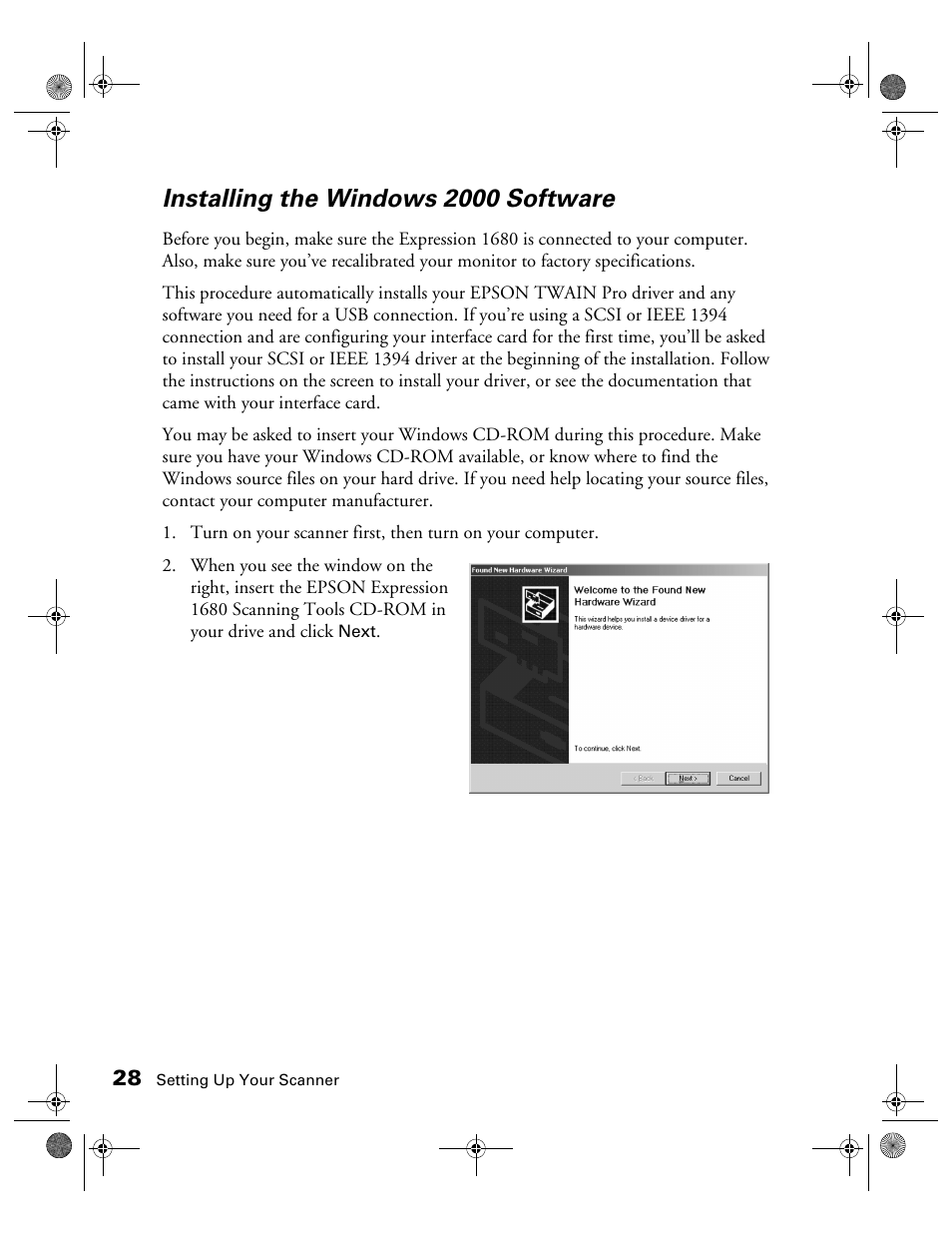 Installing the windows 2000 software | Epson 1680 User Manual | Page 35 / 159