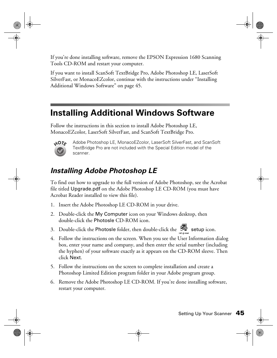 Installing additional windows software, Installing adobe photoshop le | Epson 1680 User Manual | Page 52 / 159
