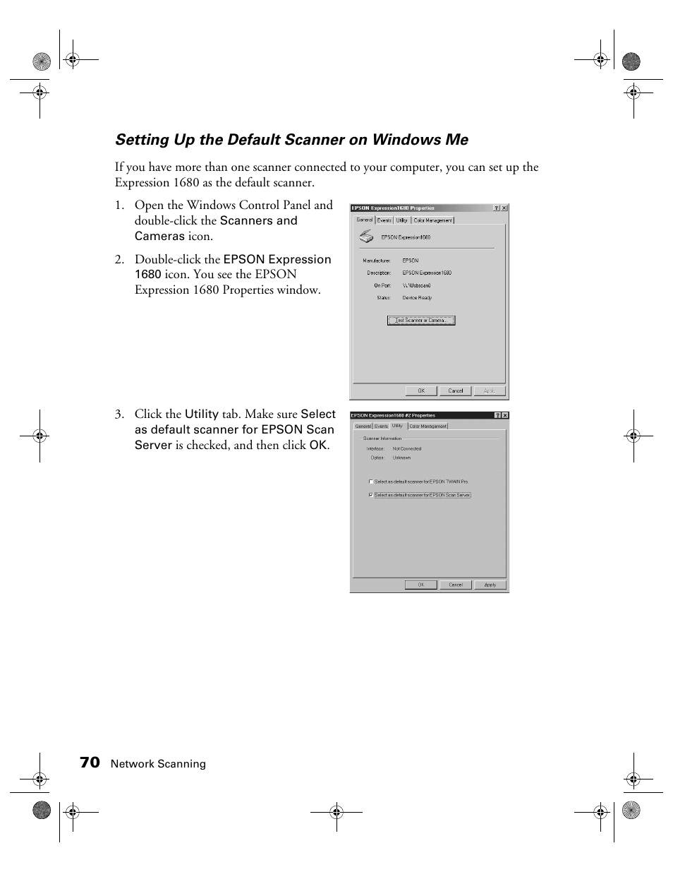 Setting up the default scanner on windows me | Epson 1680 User Manual | Page 77 / 159