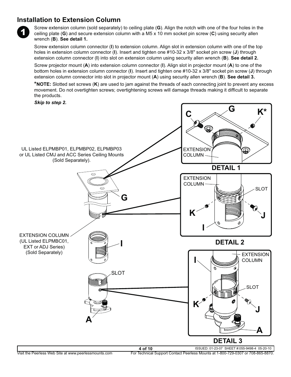 Installation to extension column | Epson ELPMBPJF User Manual | Page 4 / 10