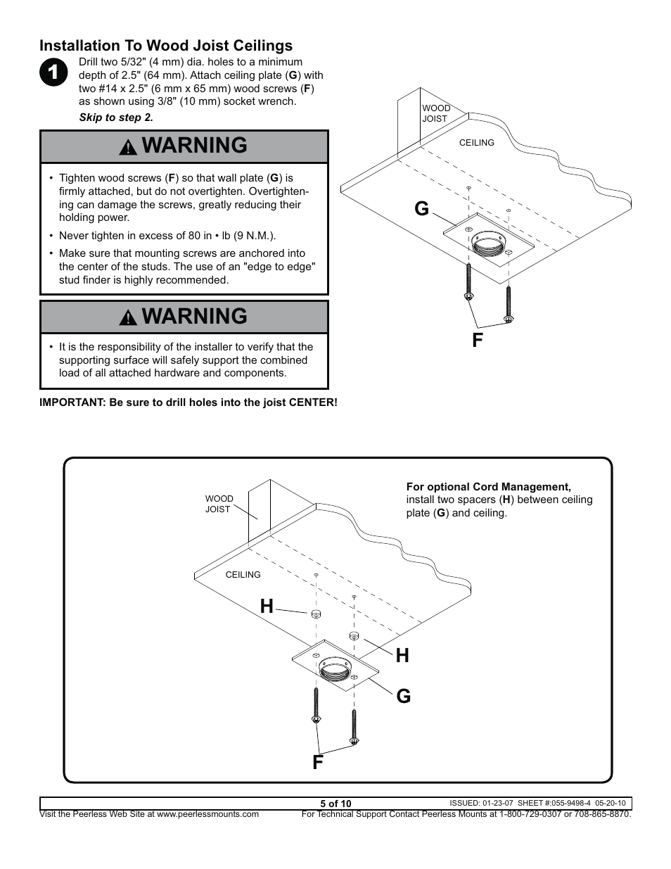 Installation to wood joist ceilings, A warning, Oa warning | Epson ELPMBPJF User Manual | Page 5 / 10