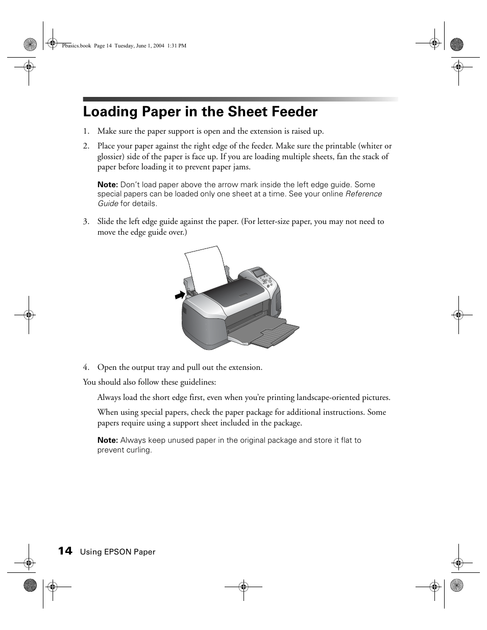 Loading paper in the sheet feeder | Epson Stylus Photo R300 Series User Manual | Page 14 / 124