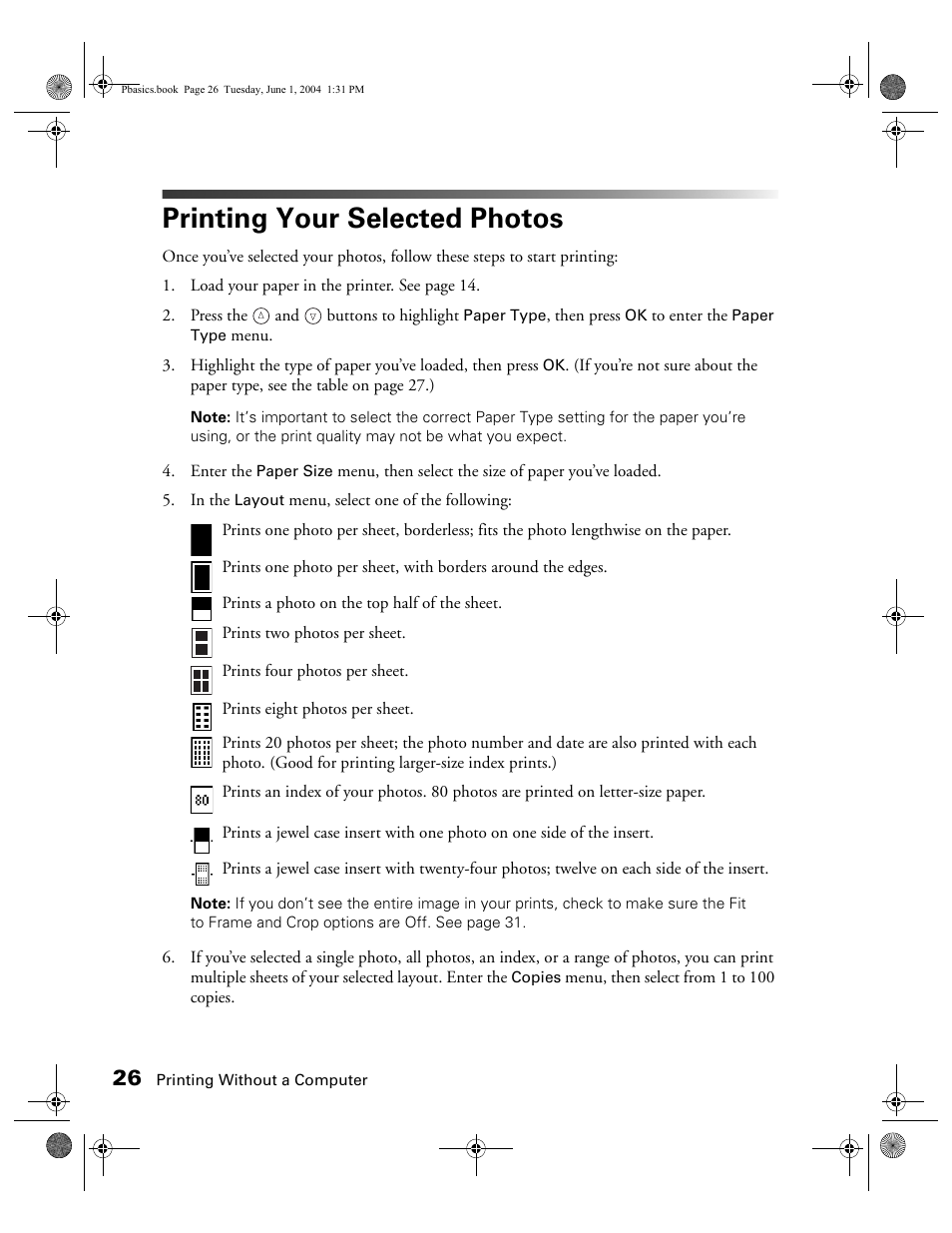 Printing your selected photos | Epson Stylus Photo R300 Series User Manual | Page 26 / 124