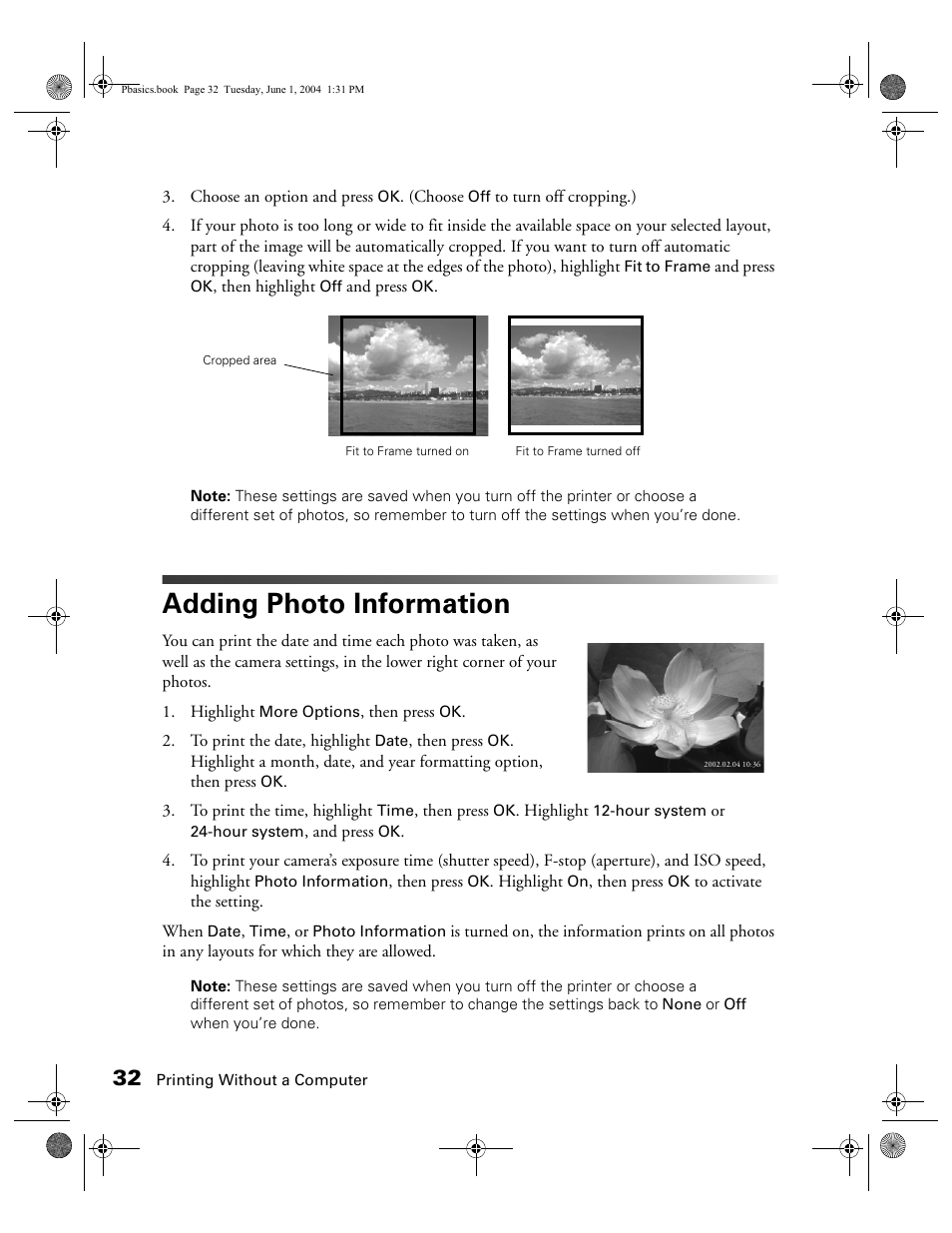 Adding photo information | Epson Stylus Photo R300 Series User Manual | Page 32 / 124