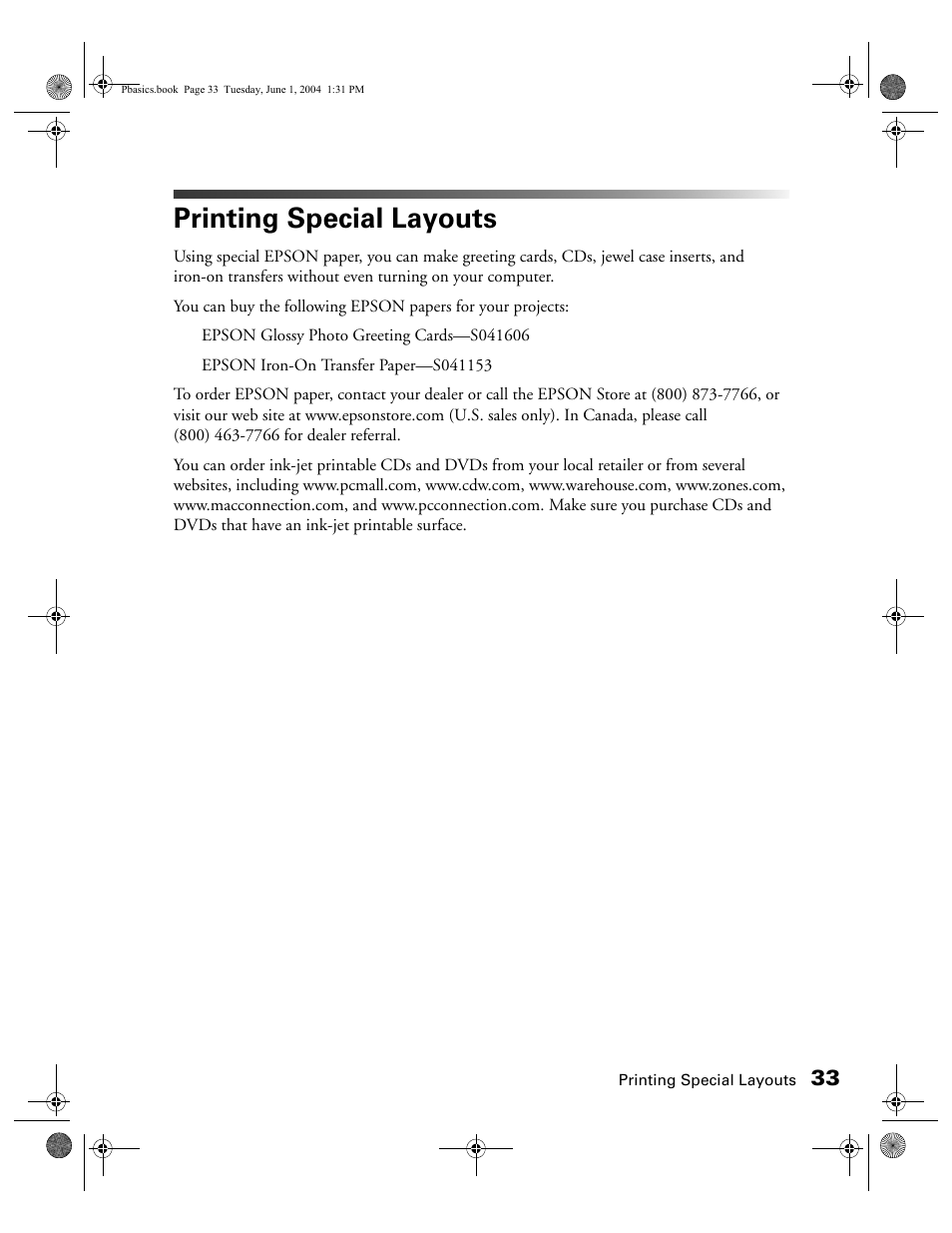 Printing special layouts | Epson Stylus Photo R300 Series User Manual | Page 33 / 124