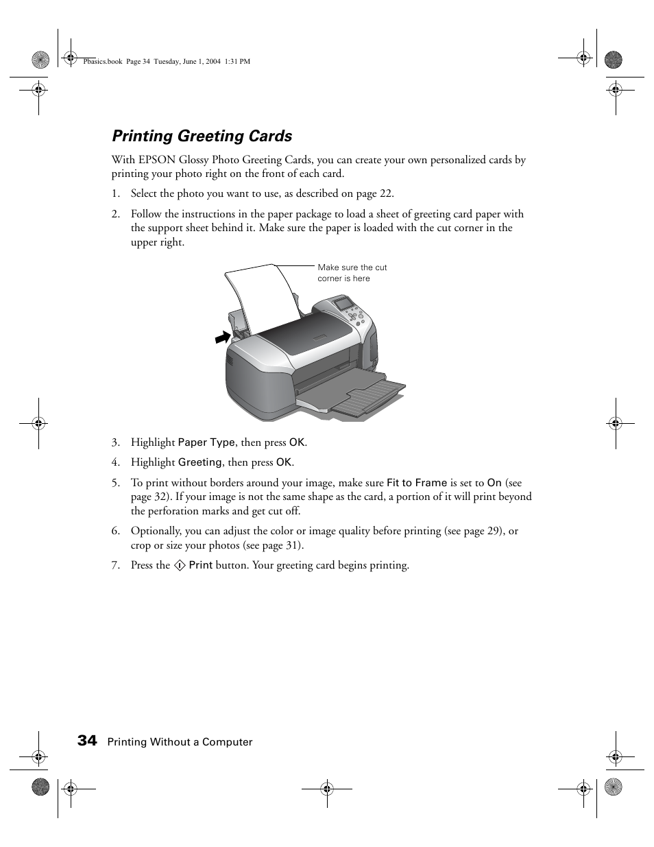 Printing greeting cards | Epson Stylus Photo R300 Series User Manual | Page 34 / 124