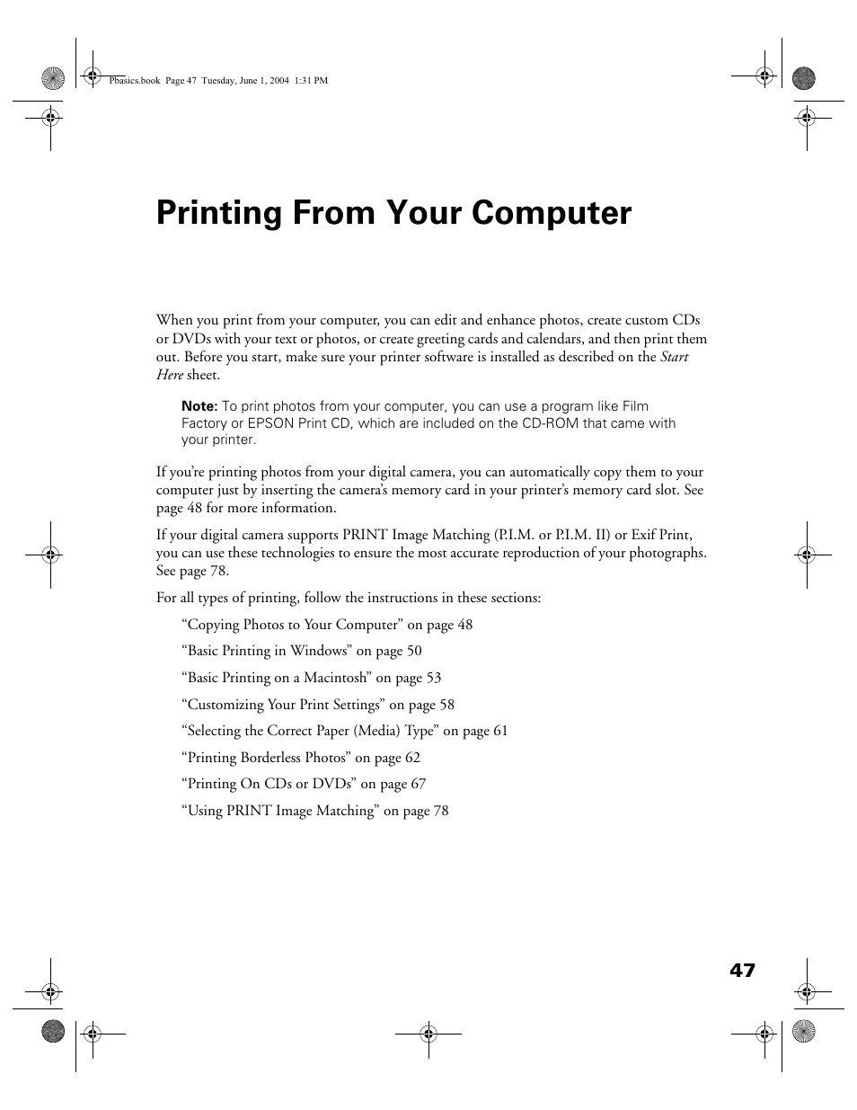 Printing from your computer | Epson Stylus Photo R300 Series User Manual | Page 47 / 124