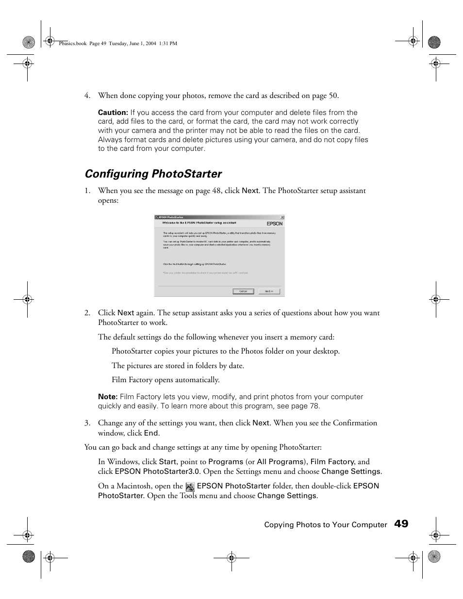 Configuring photostarter | Epson Stylus Photo R300 Series User Manual | Page 49 / 124