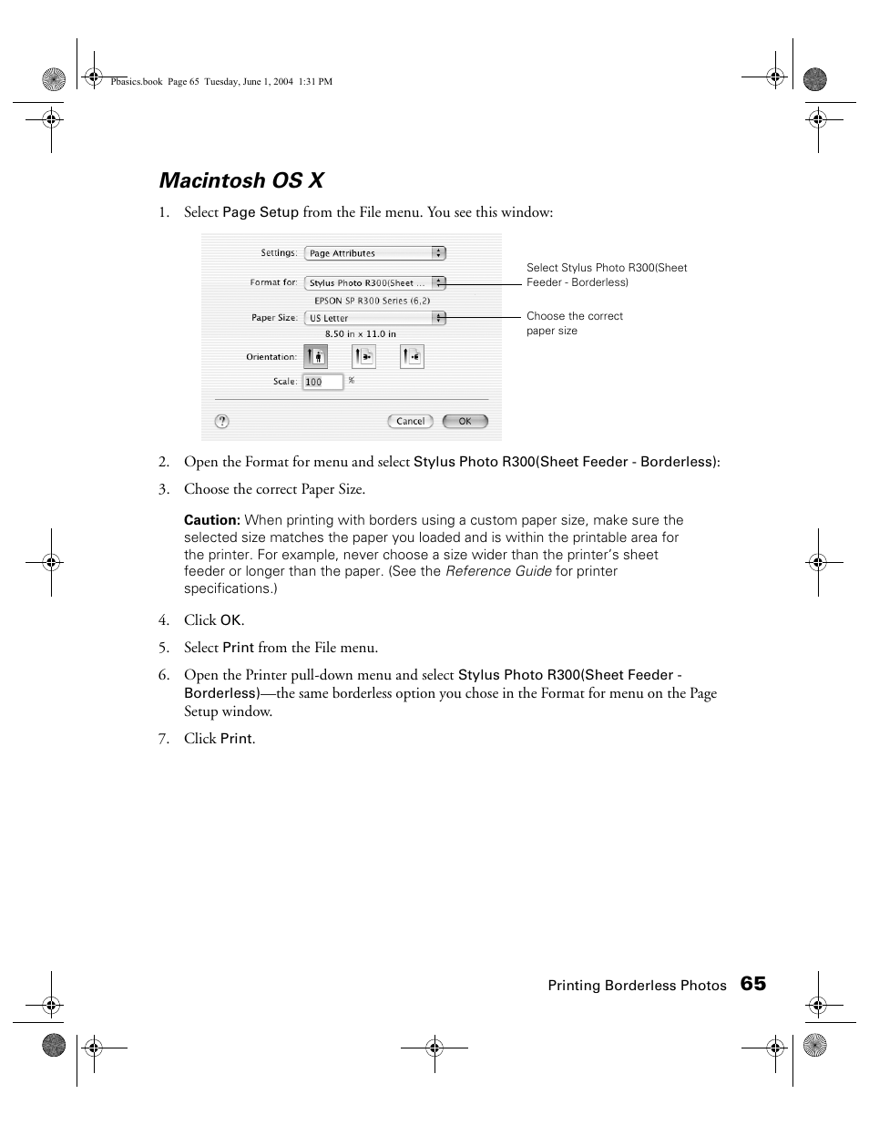 Macintosh os x | Epson Stylus Photo R300 Series User Manual | Page 65 / 124