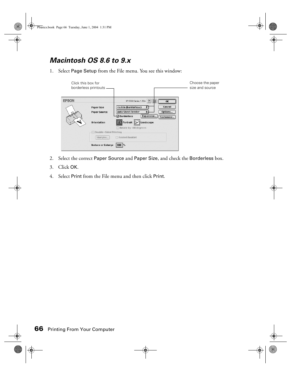 Macintosh os 8.6 to 9.x | Epson Stylus Photo R300 Series User Manual | Page 66 / 124