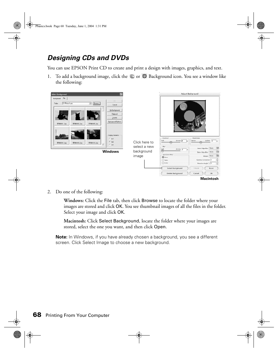 Designing cds and dvds | Epson Stylus Photo R300 Series User Manual | Page 68 / 124