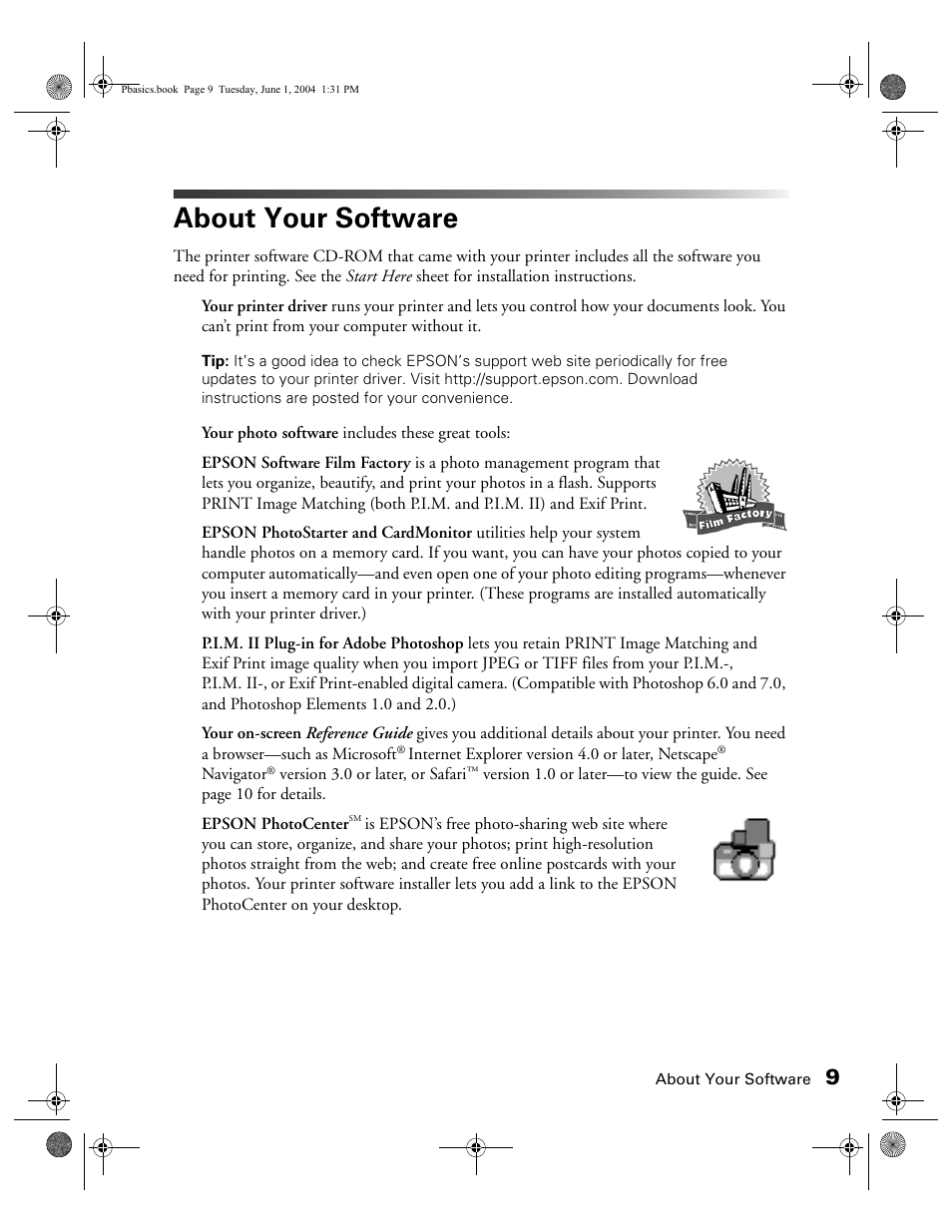 About your software | Epson Stylus Photo R300 Series User Manual | Page 9 / 124