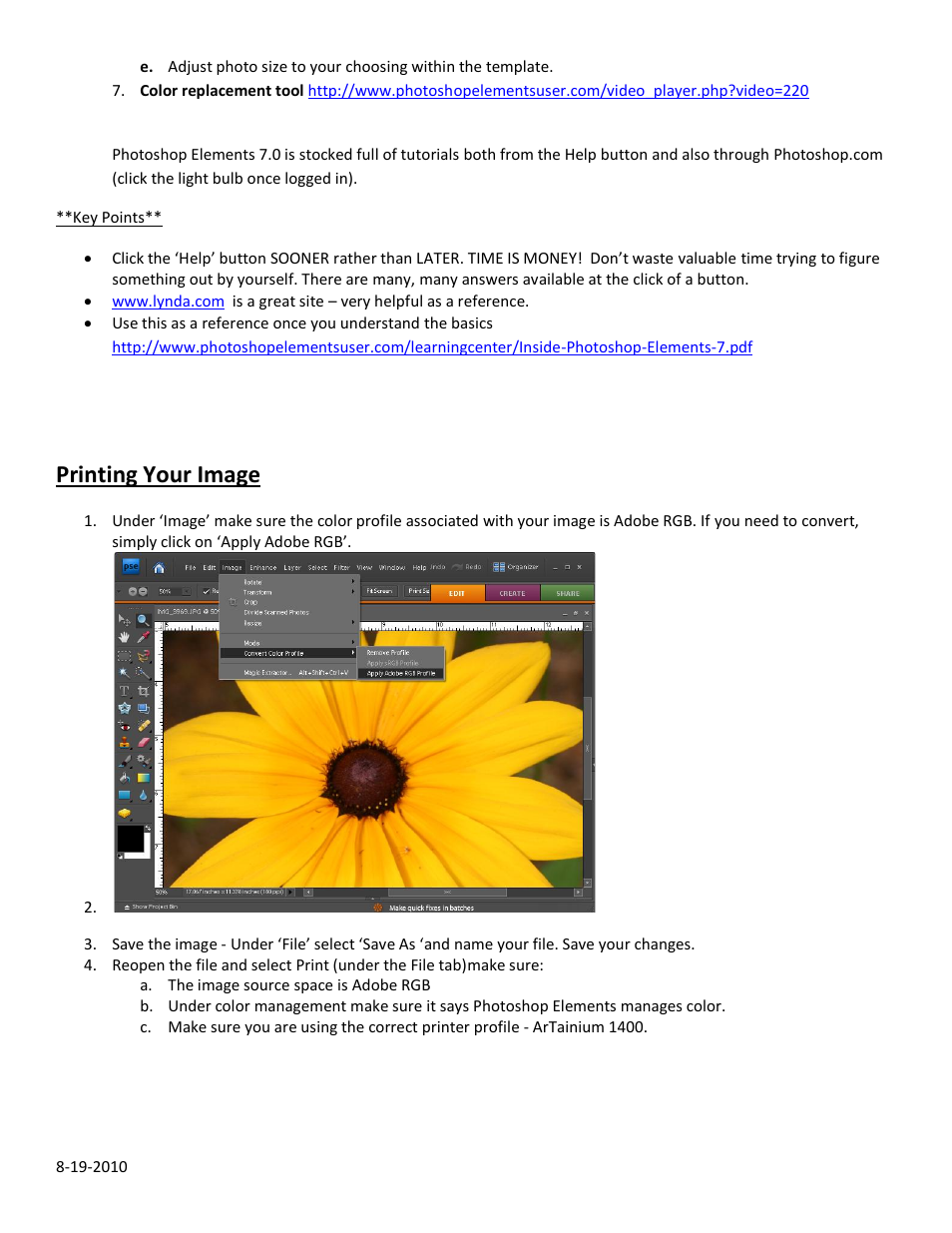 Printing your image | Epson 1400 User Manual | Page 4 / 6