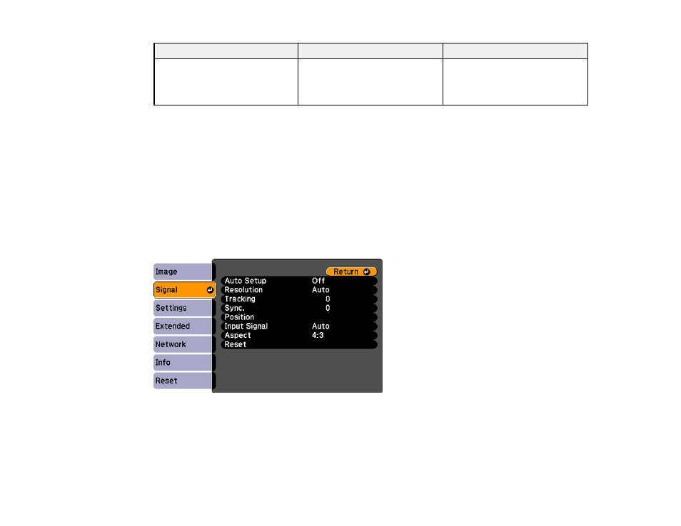 Input signal settings - signal menu | Epson BrightLink 435Wi User Manual | Page 132 / 238