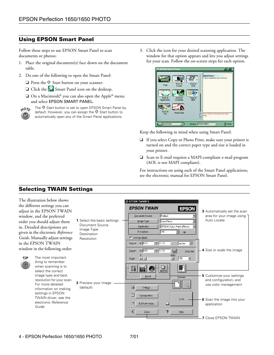 Using epson smart panel, Selecting twain settings | Epson 1650 User Manual | Page 4 / 5