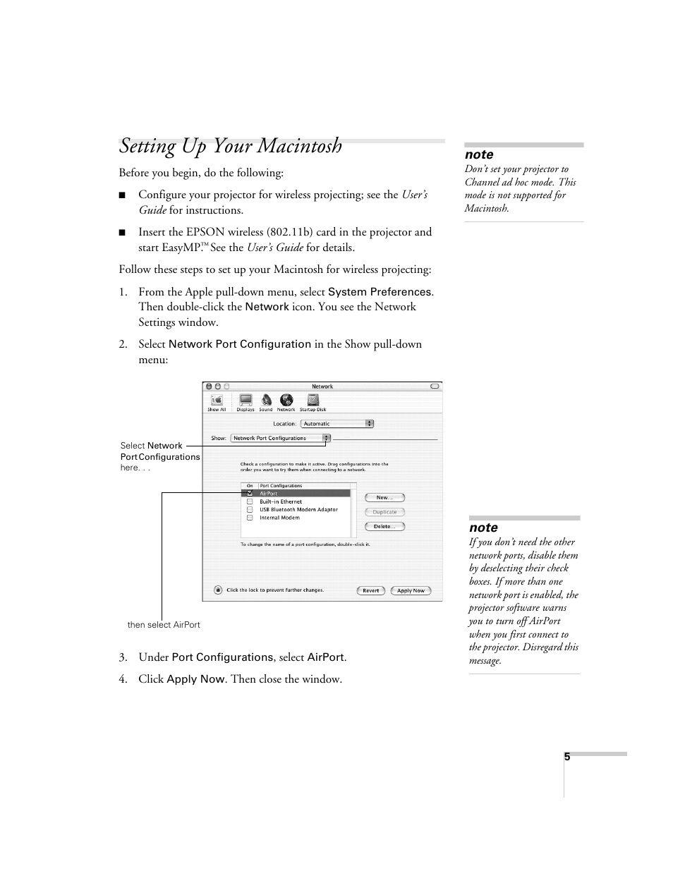 Setting up your macintosh | Epson PowerLite 850p User Manual | Page 5 / 12