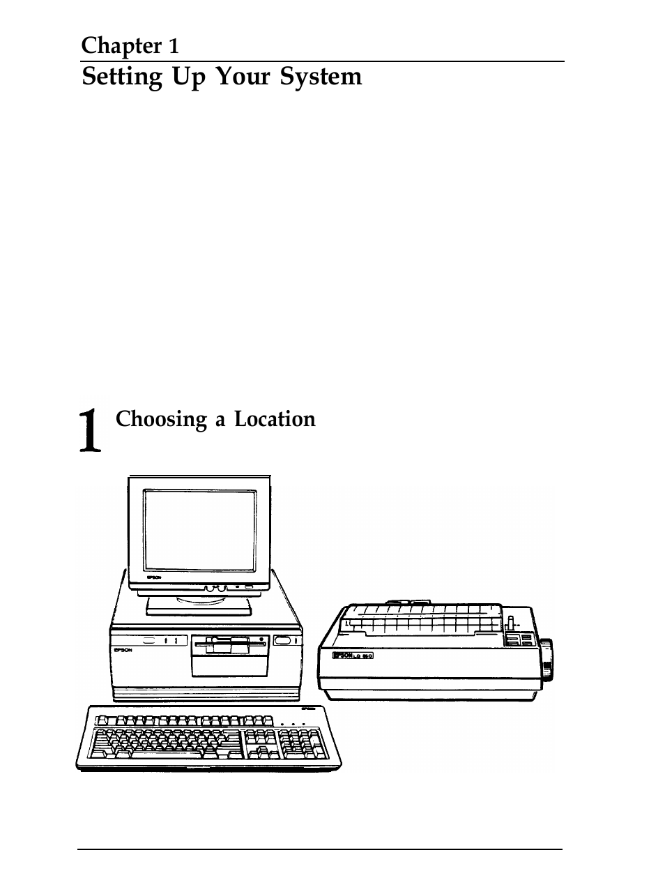 Chap 1-setting up your system, Choosing a location, L - l | Setting up your system, Chapter | Epson Equity 286 PLUS User Manual | Page 18 / 263