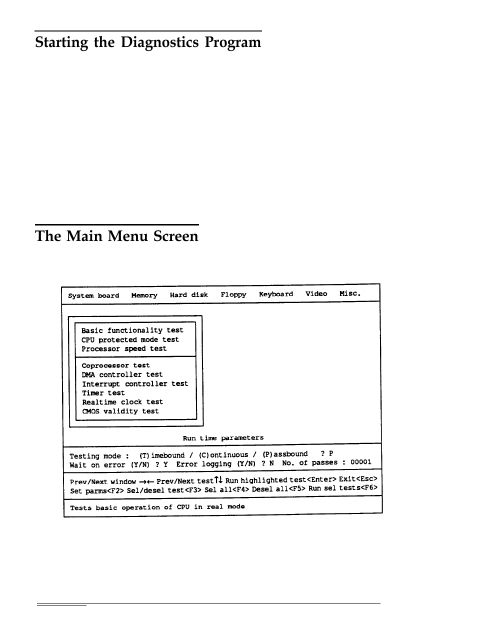 Starting the diagnostics program, The main menu screen, C-2 c-2 | Epson Equity 286 PLUS User Manual | Page 196 / 263