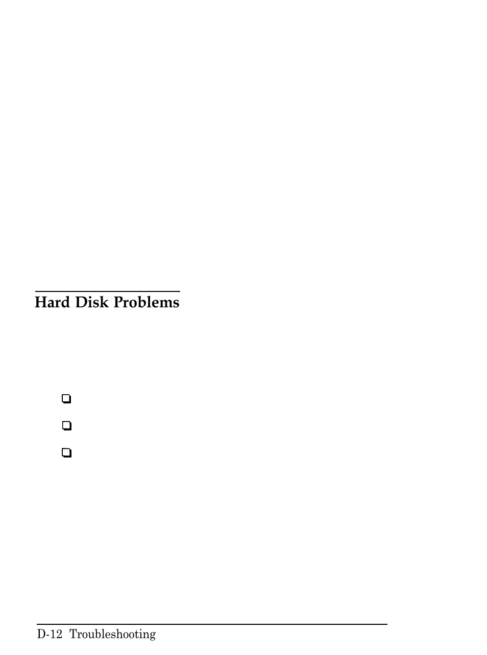 Hard disk problems, D-12 | Epson Equity 286 PLUS User Manual | Page 231 / 263