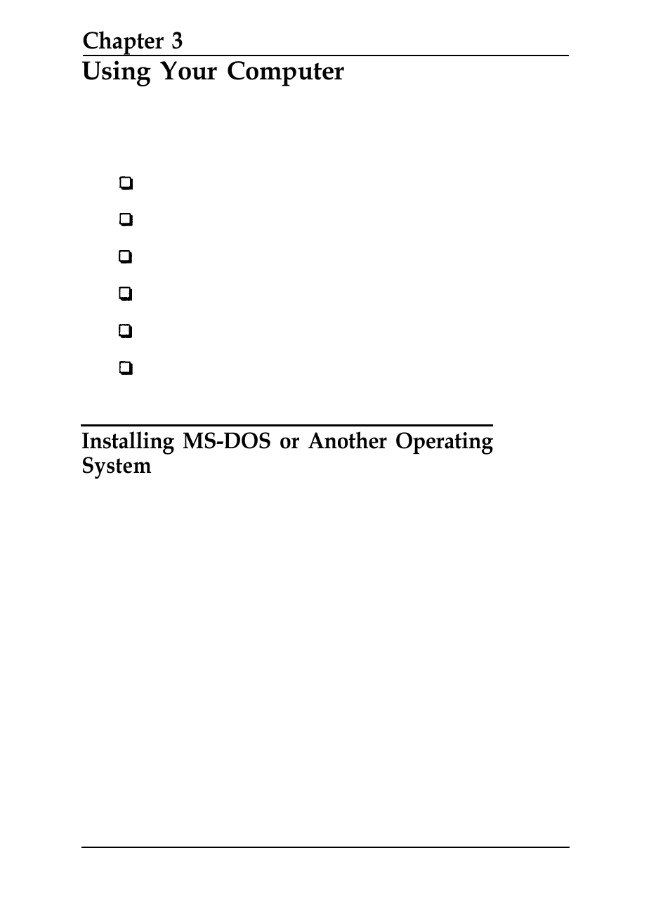 Chap 3-using your computer, Installing ms-dos or other operating system, Using your computer | Chapter 3, Installing ms-dos or another operating system | Epson Equity 286 PLUS User Manual | Page 52 / 263