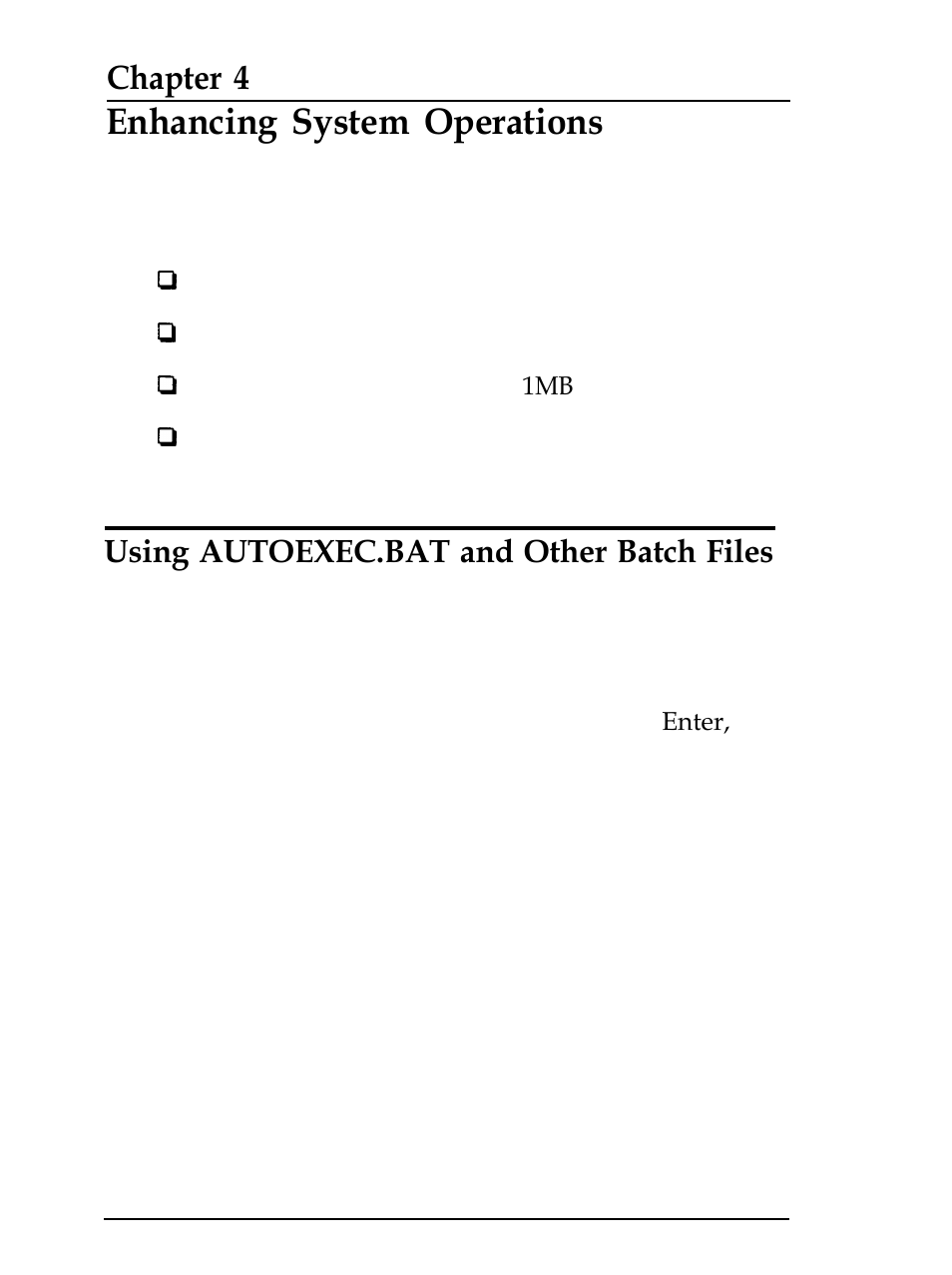 Chap 4-enhancing system operations, Using autoexe.bat and other batch files, Enhancing system operations | Chapter 4, Using autoexec.bat and other batch files | Epson Equity 286 PLUS User Manual | Page 73 / 263