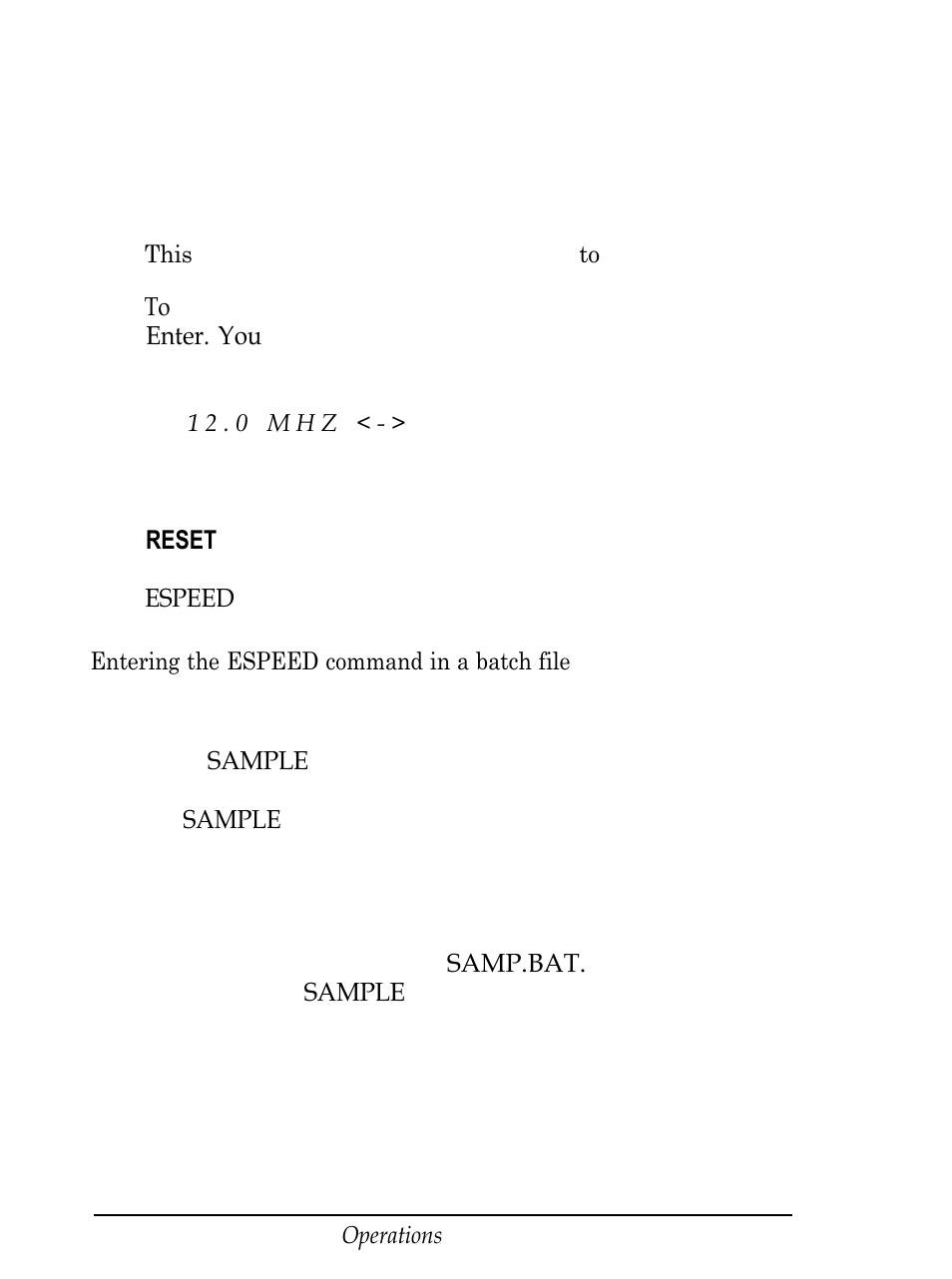 Espeed l, Type espeed, Speed up | Speed down <esc>: exit, Espeed l sample, Samp | Epson Equity 286 PLUS User Manual | Page 78 / 263