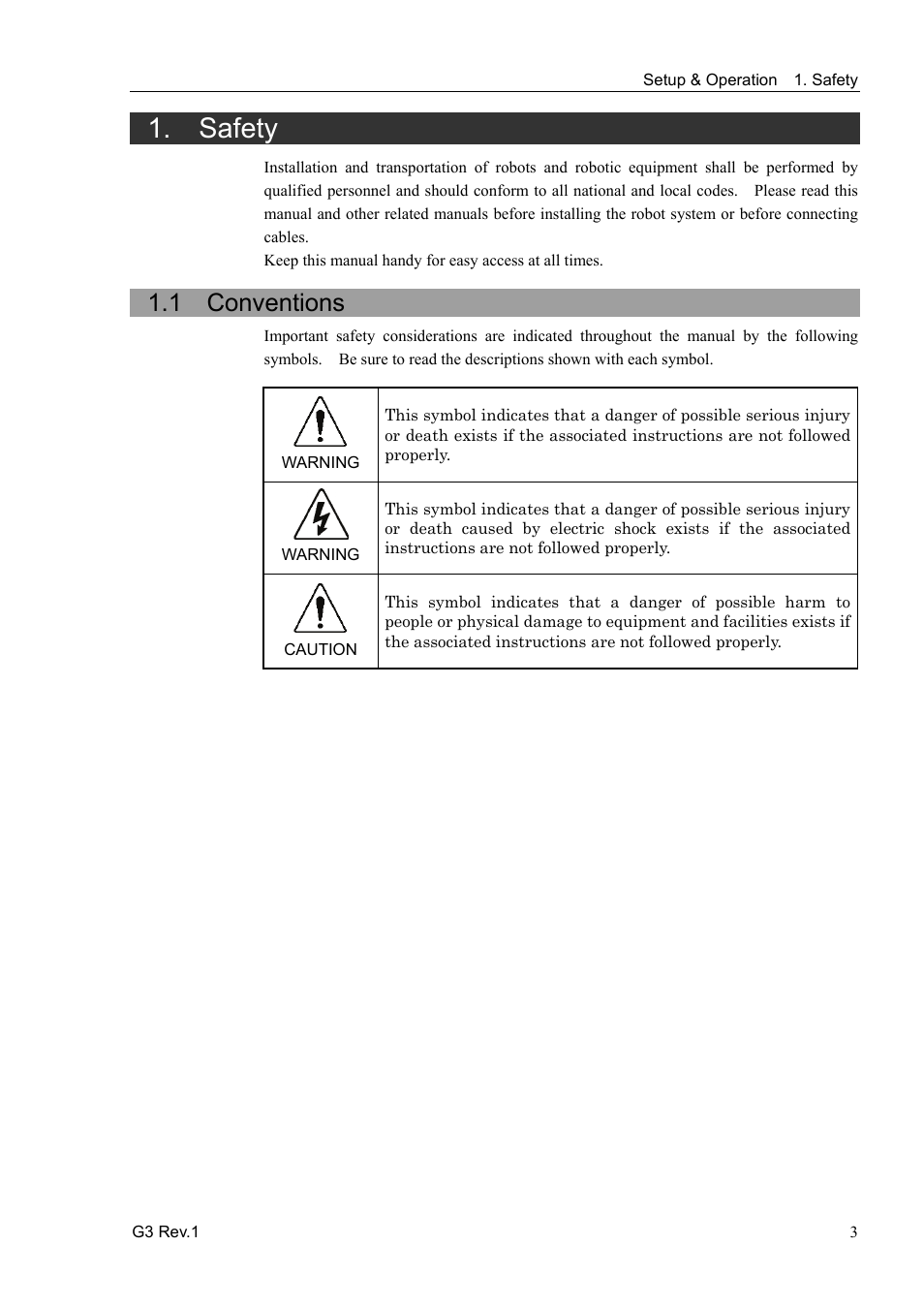 Safety, 1 conventions | Epson G3 Series User Manual | Page 13 / 92