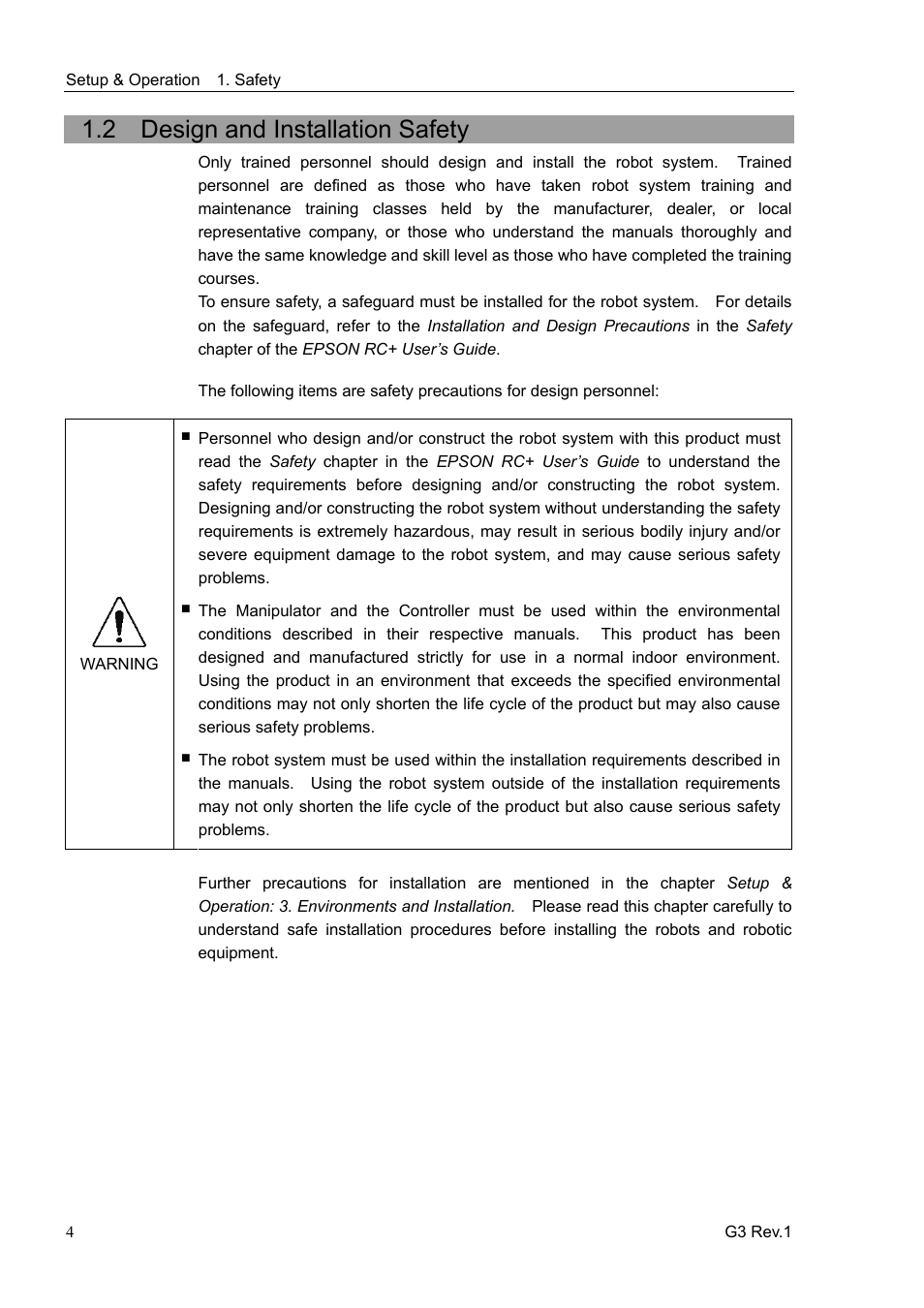 2 design and installation safety | Epson G3 Series User Manual | Page 14 / 92