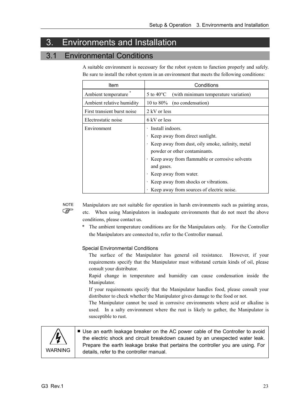 Environments and installation, 1 environmental conditions | Epson G3 Series User Manual | Page 33 / 92