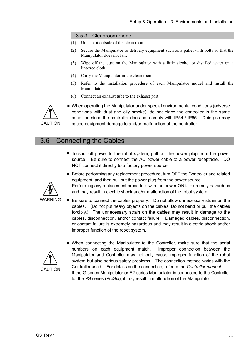 3 cleanroom-model, 6 connecting the cables | Epson G3 Series User Manual | Page 41 / 92
