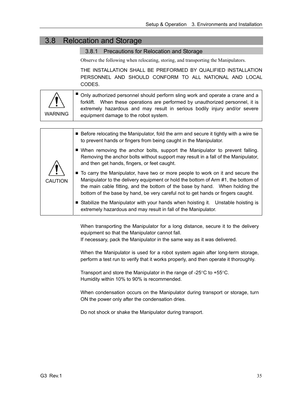 8 relocation and storage, 1 precautions for relocation and storage | Epson G3 Series User Manual | Page 45 / 92
