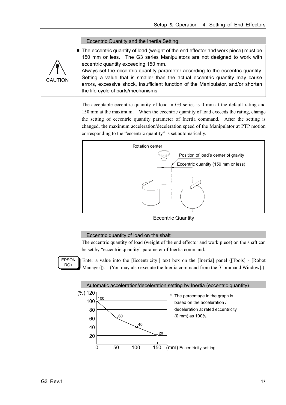 Eccentric quantity and the inertia setting, Eccentric quantity of load on the shaft | Epson G3 Series User Manual | Page 53 / 92