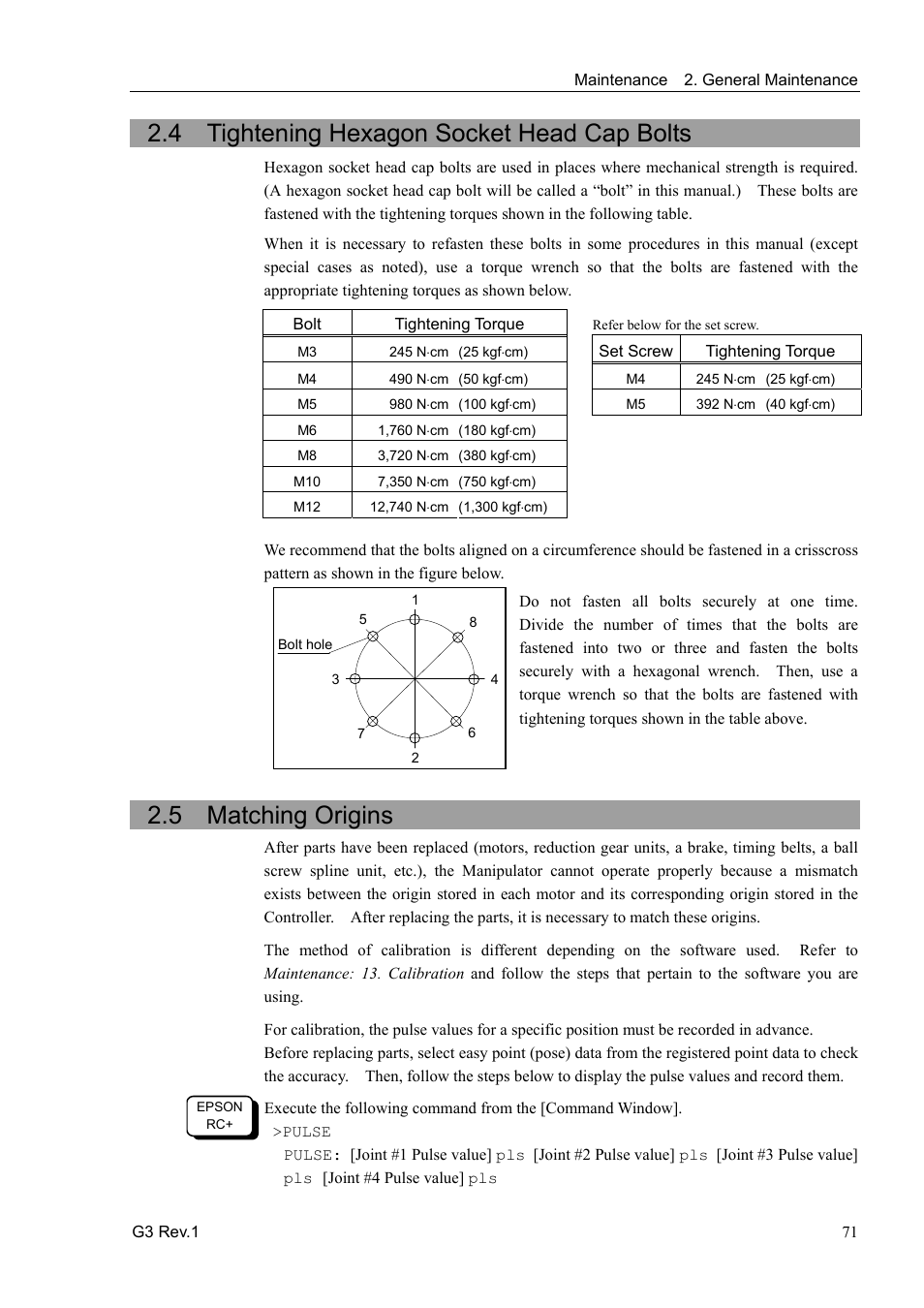 4 tightening hexagon socket head cap bolts, 5 matching origins | Epson G3 Series User Manual | Page 81 / 92