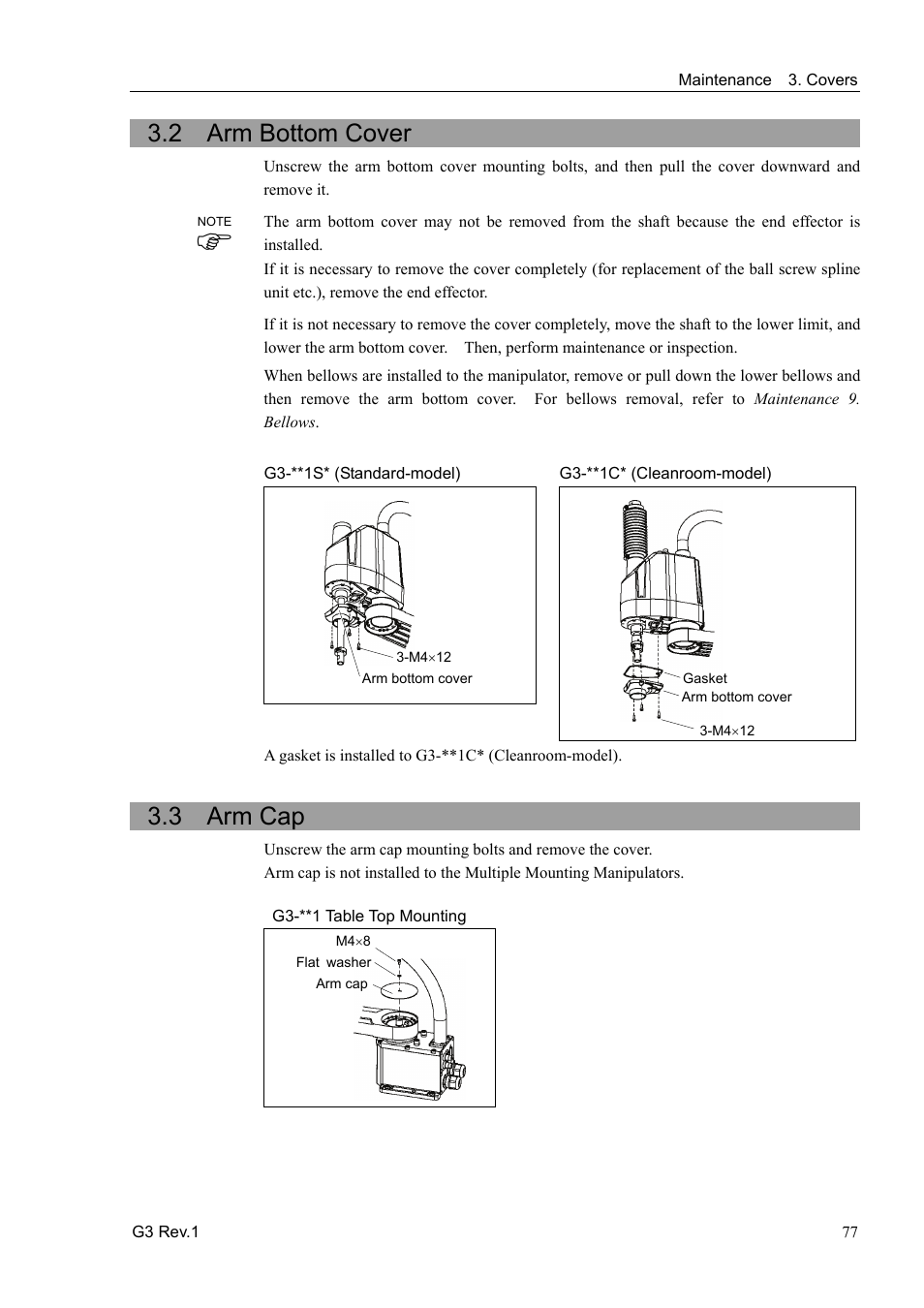 2 arm bottom cover, 3 arm cap | Epson G3 Series User Manual | Page 87 / 92