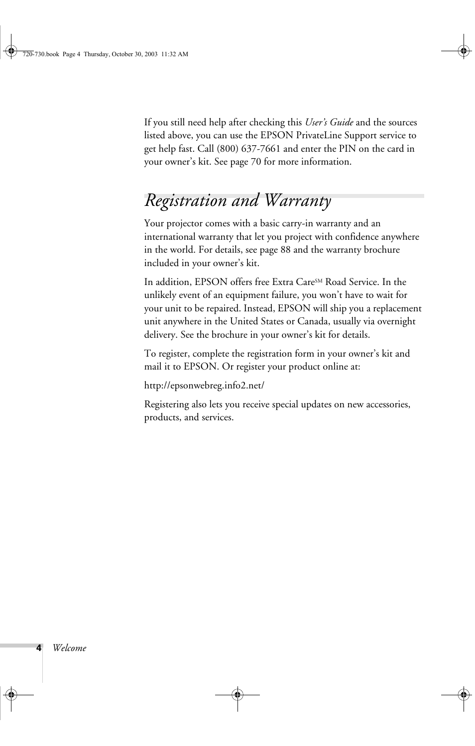 Registration and warranty | Epson 730c User Manual | Page 10 / 106