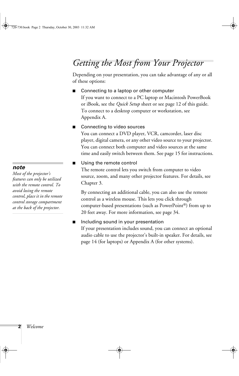 Getting the most from your projector | Epson 730c User Manual | Page 8 / 106