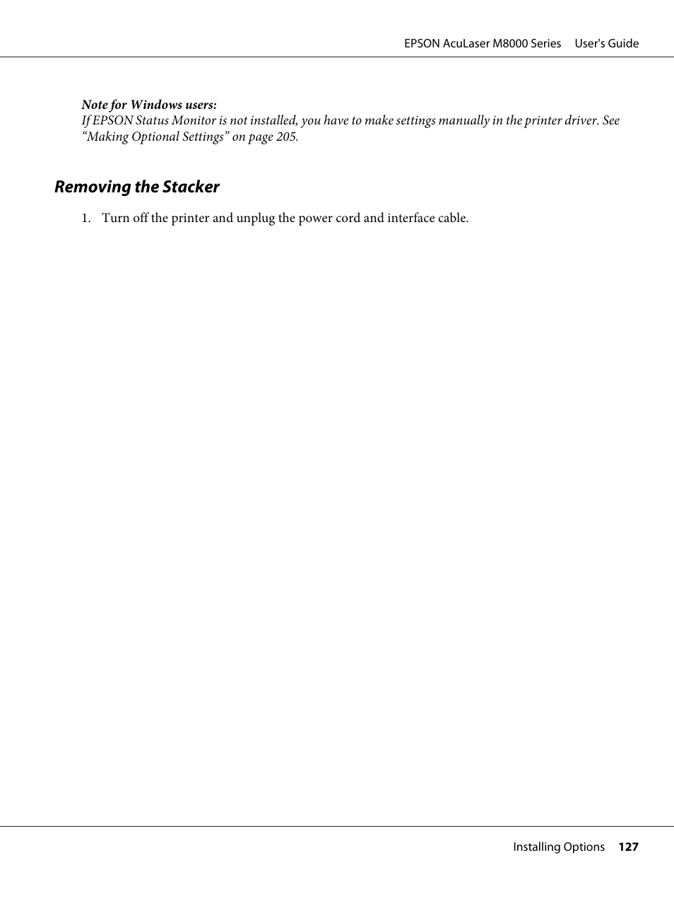 Removing the stacker | Epson ACULASER M8000 series User Manual | Page 127 / 248