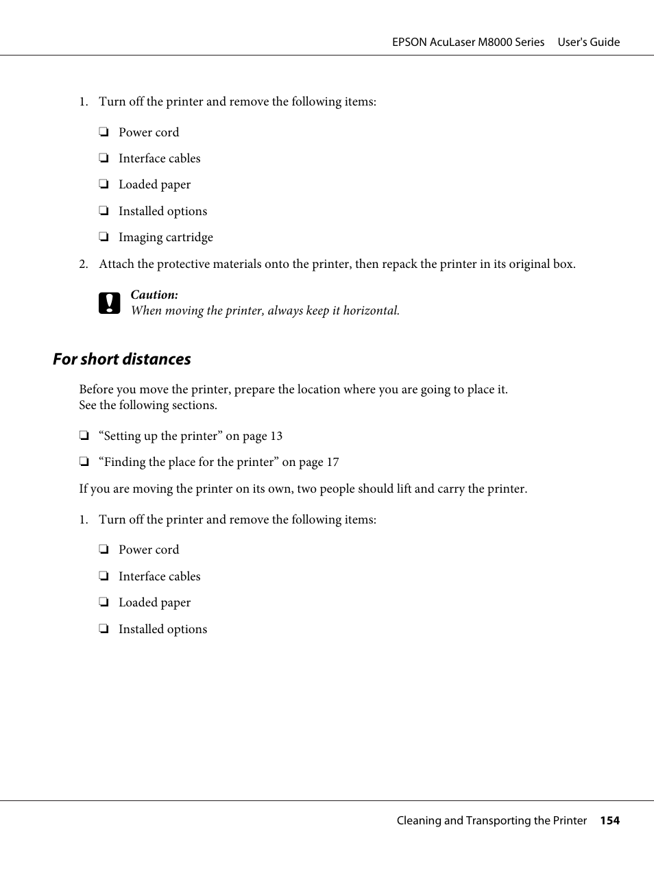 For short distances | Epson ACULASER M8000 series User Manual | Page 154 / 248